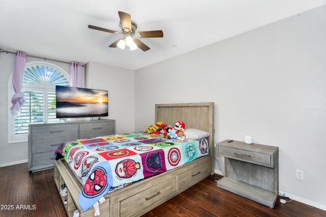 8781 S Mill Ave, Tempe, AZ 85284 - bedroom featuring ceiling fan, dark wood-type flooring, and baseboards
