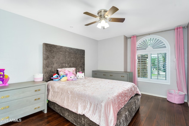 8781 S Mill Ave, Tempe, AZ 85284 - bedroom featuring dark wood-style floors, ceiling fan, and baseboards