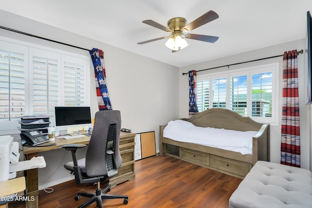 8781 S Mill Ave, Tempe, AZ 85284 - bedroom featuring wood finished floors, baseboards, and ceiling fan