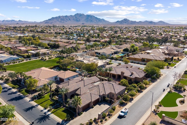 drone / aerial view with a mountain view