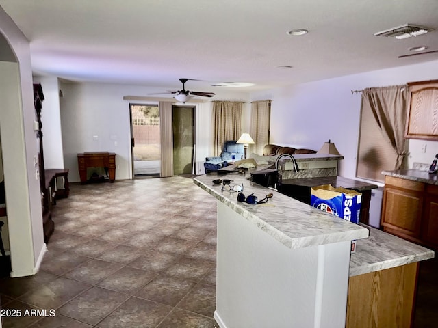 kitchen with ceiling fan