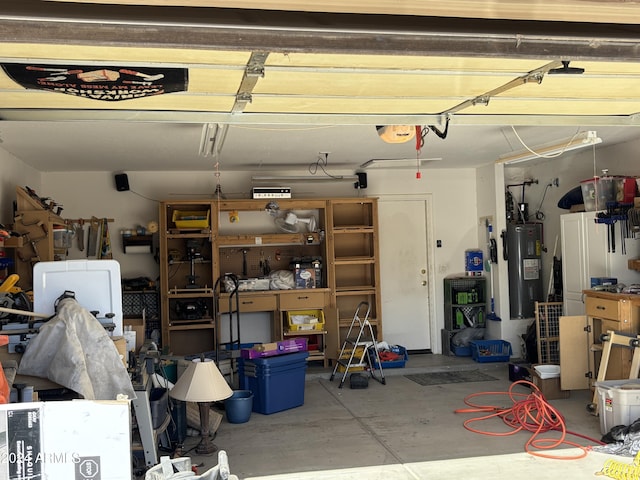 garage featuring water heater