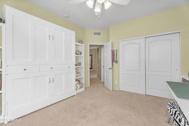 3859 N El Sereno St, Mesa, AZ 85207 - unfurnished bedroom featuring light carpet, a closet, ceiling fan, and baseboards