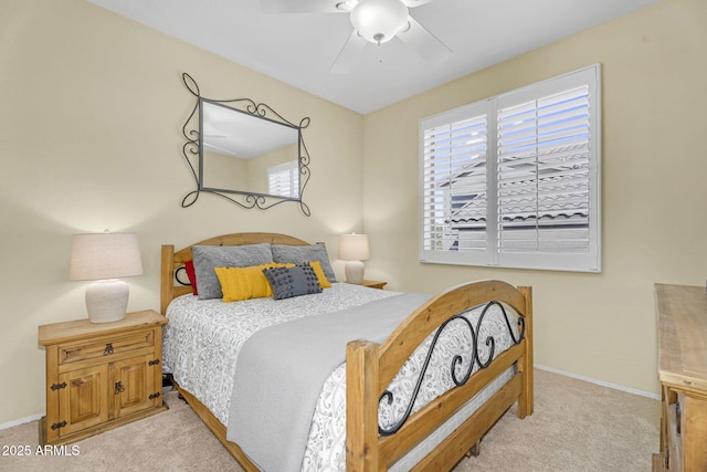 3859 N El Sereno St, Mesa, AZ 85207 - bedroom with light colored carpet, baseboards, and a ceiling fan