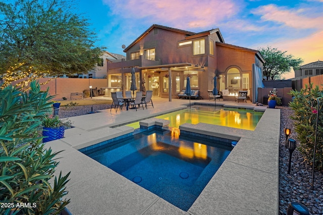 3859 N El Sereno St, Mesa, AZ 85207 - view of swimming pool featuring a fenced backyard, a patio, and a pool with connected hot tub