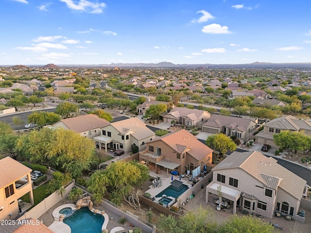 3859 N El Sereno St, Mesa, AZ 85207 - aerial view of residential area featuring a pool and a mountainous background