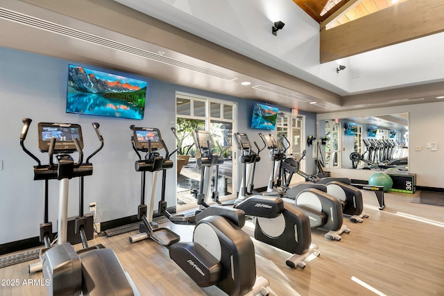 3859 N El Sereno St, Mesa, AZ 85207 - workout area featuring wood finished floors and baseboards