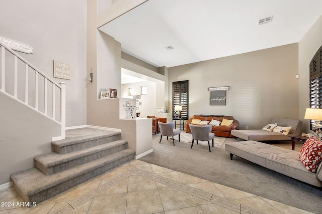 living room featuring light tile patterned floors