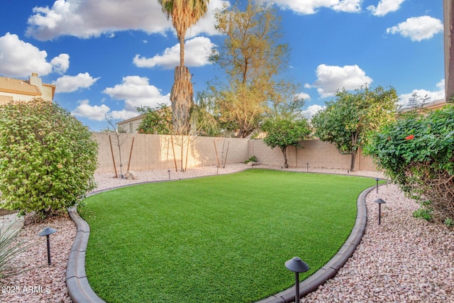 view of yard with a fenced backyard