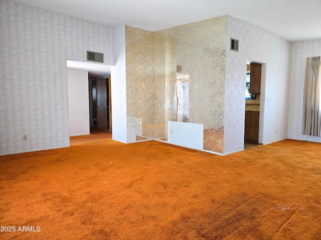 unfurnished room with a textured ceiling and carpet