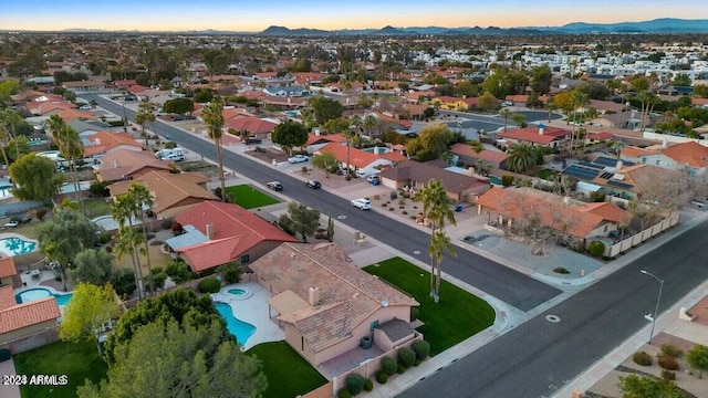 view of aerial view at dusk