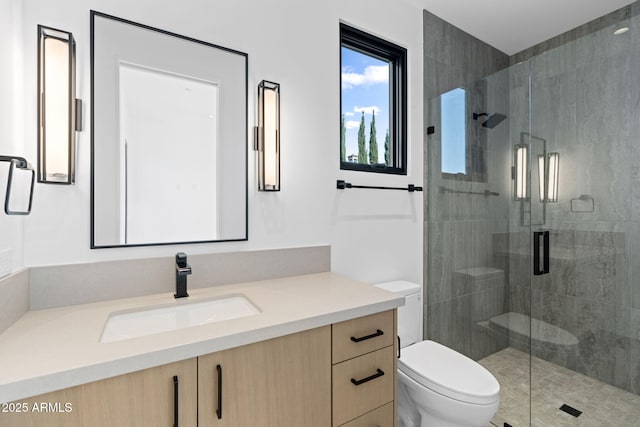7341 E Sunnyside Dr, Scottsdale, AZ 85260 - full bath featuring toilet, vanity, and a stall shower