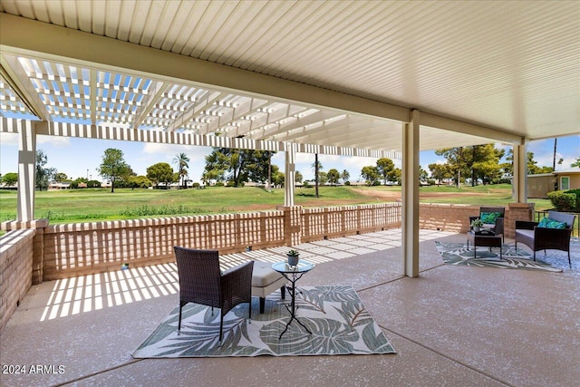 view of patio featuring a pergola