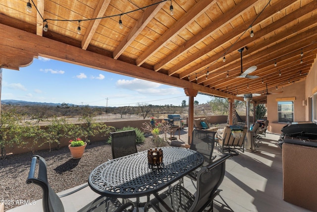 view of patio / terrace featuring outdoor dining space, a fenced backyard, and area for grilling