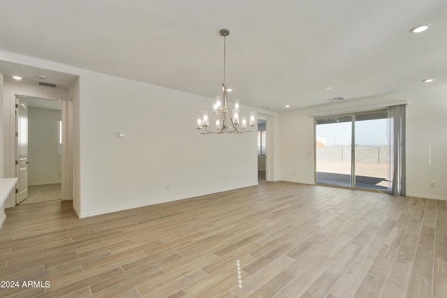 unfurnished room featuring visible vents, recessed lighting, light wood-style flooring, and baseboards