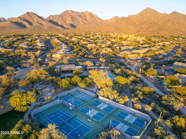 drone / aerial view featuring a mountain view