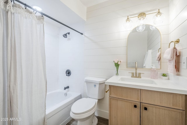 2337 E Contessa St, Mesa, AZ 85213 - bathroom with vanity, shower / bathtub combination with curtain, and wood finished floors