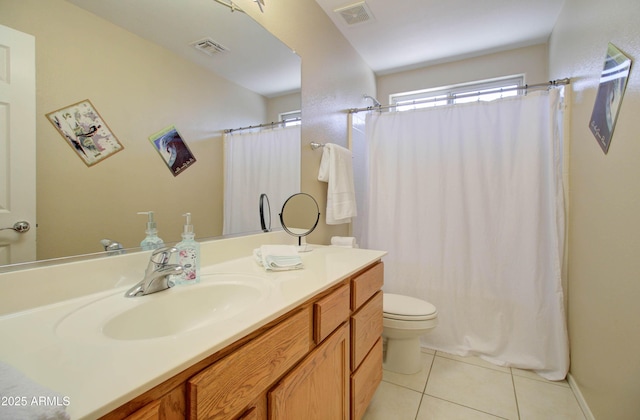 14298 W Amelia Ave, Goodyear, AZ 85395 - bathroom with tile patterned flooring, toilet, vanity, and a shower with curtain