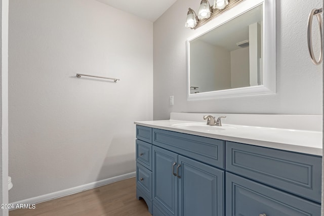 bathroom with vanity and wood-type flooring