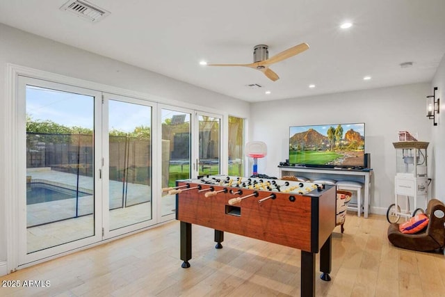 1831 E Rovey Ave, Phoenix, AZ 85016 - playroom featuring ceiling fan, light wood-style flooring, recessed lighting, and baseboards