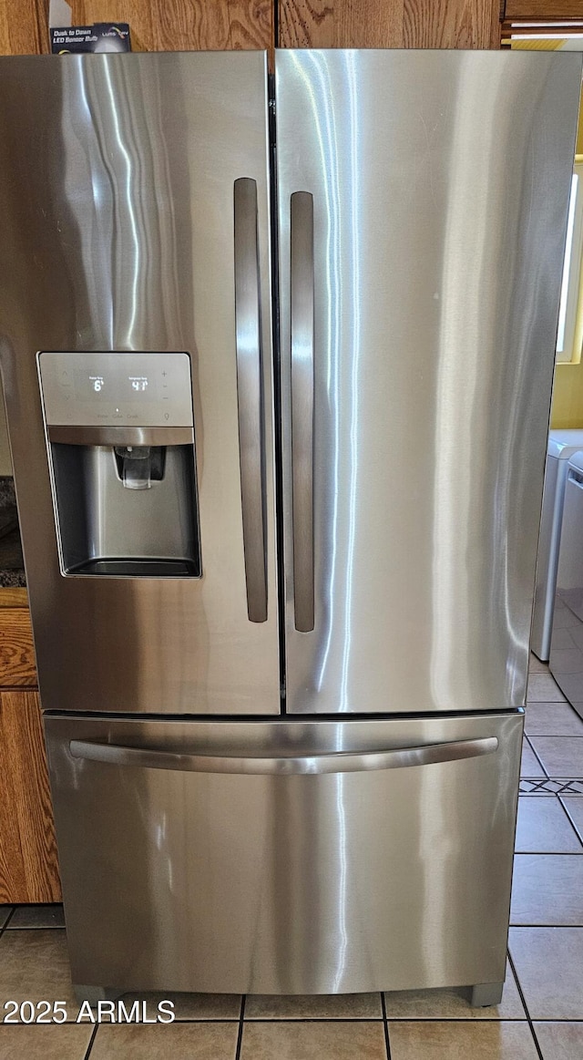 1586 S Lawther Dr, Apache Junction, AZ 85120 - kitchen view of stainless steel fridge with ice dispenser and brown cabinetry
