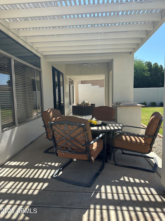 2013 E Valencia Dr, Phoenix, AZ 85042 - view of patio with outdoor dining space, a pergola, and an outdoor hangout area