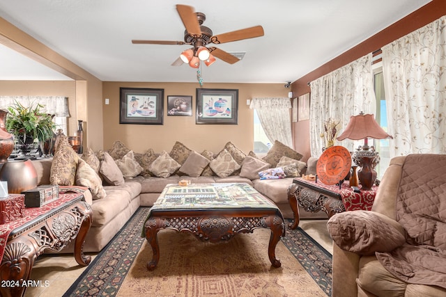 living room featuring ceiling fan