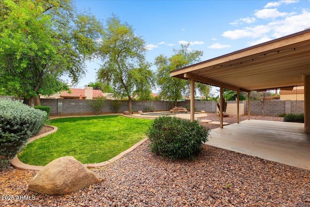 view of yard with a patio and a fenced backyard