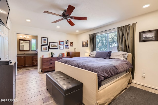 3924 E Cortez St, Phoenix, AZ 85028 - bedroom with ensuite bathroom, recessed lighting, and ceiling fan