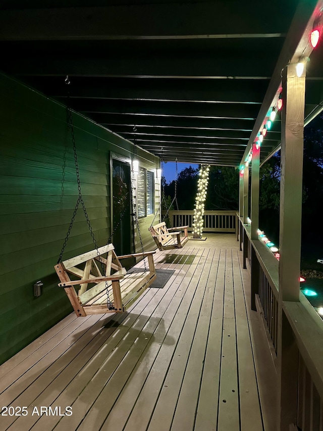 view of deck at night