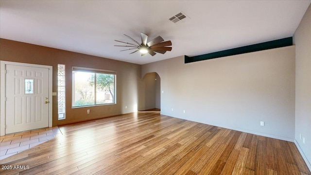 interior space featuring ceiling fan and light hardwood / wood-style floors