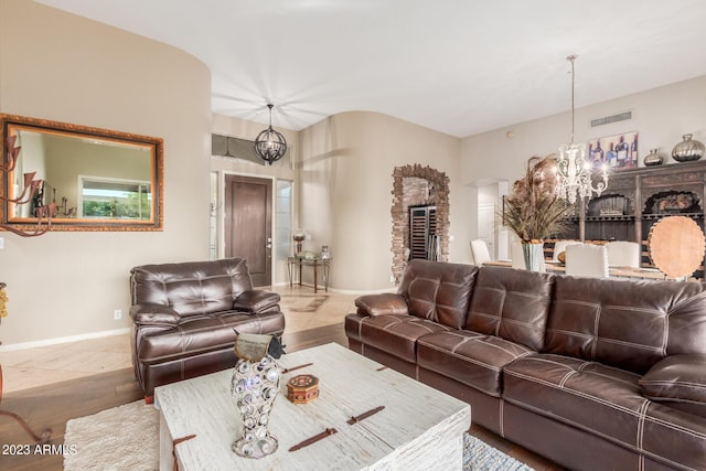 living room featuring a chandelier