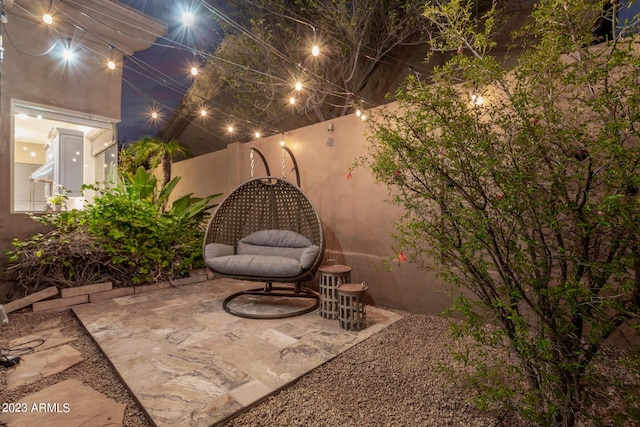 view of patio at night