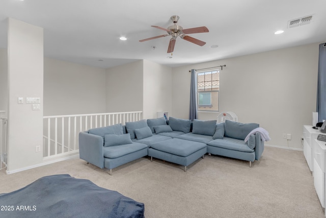 27053 N 172nd Ln, Surprise, AZ 85387 - living area featuring a ceiling fan, light colored carpet, and recessed lighting