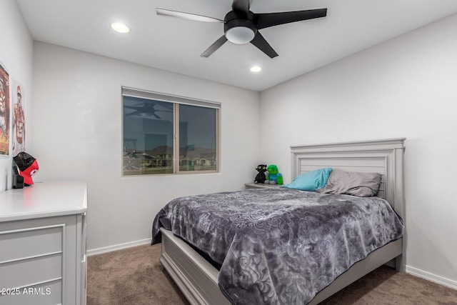 bedroom featuring carpet flooring and ceiling fan