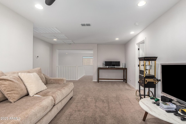 living room with light carpet