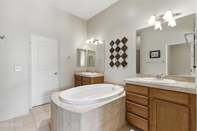 5370 S Desert Dawn Dr Unit 56, Gold Canyon, AZ 85118 - full bath featuring a garden tub, two vanities, and tile patterned floors