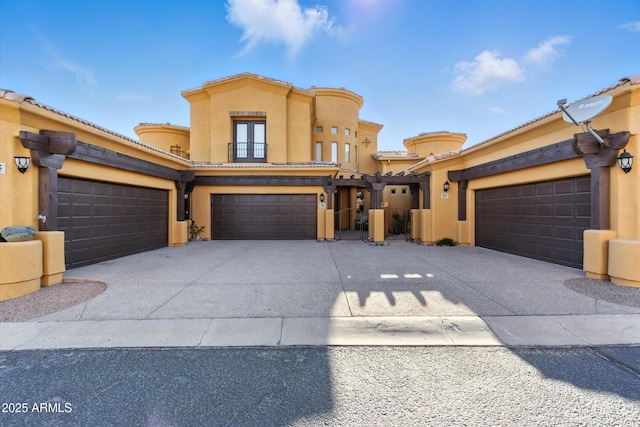 5370 S Desert Dawn Dr Unit 56, Gold Canyon, AZ 85118 - mediterranean / spanish-style home with driveway, stucco siding, a tiled roof, and french doors