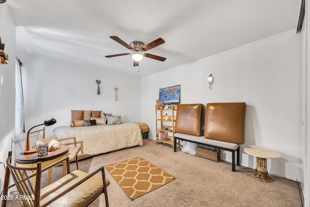 carpeted bedroom featuring a ceiling fan