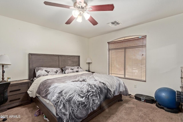 bedroom featuring carpet floors and ceiling fan