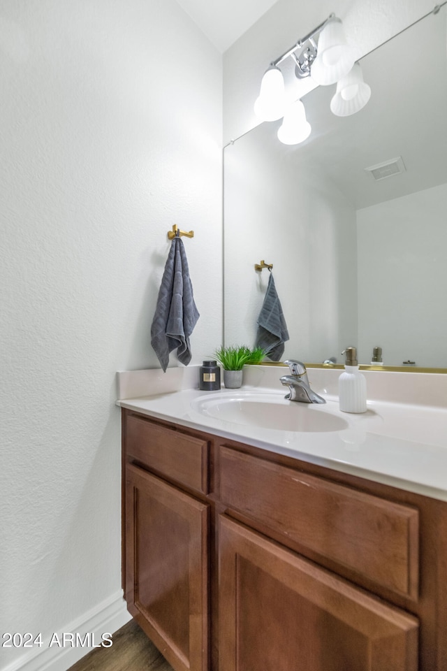 bathroom featuring hardwood / wood-style floors and vanity