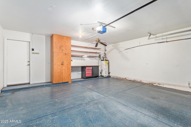 garage featuring a garage door opener and electric water heater