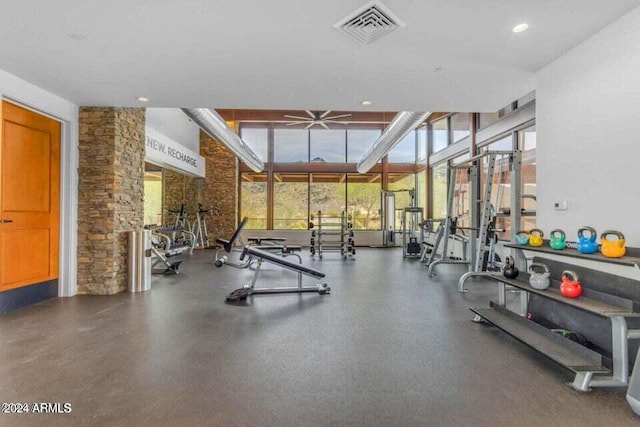 9815 S 11th St, Phoenix, AZ 85042 - exercise room featuring plenty of natural light, recessed lighting, ceiling fan, and a high ceiling