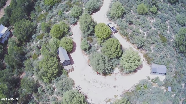 bird's eye view featuring a forest view