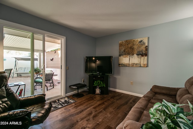 living room with dark wood-type flooring