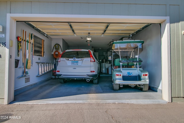 garage with a garage door opener