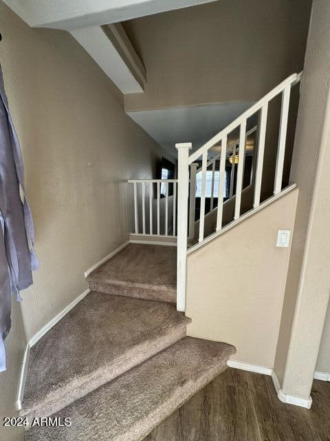 stairway featuring wood-type flooring