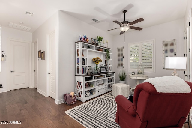 2879 E Austin Dr, Gilbert, AZ 85296 - living room with ceiling fan, wood finished floors, and baseboards