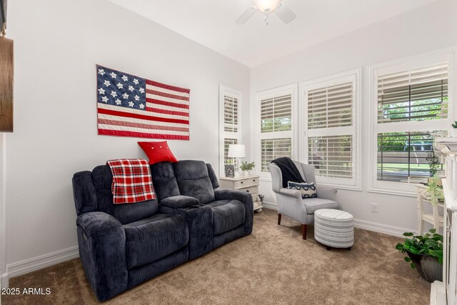 2879 E Austin Dr, Gilbert, AZ 85296 - sitting room with carpet floors, ceiling fan, and baseboards