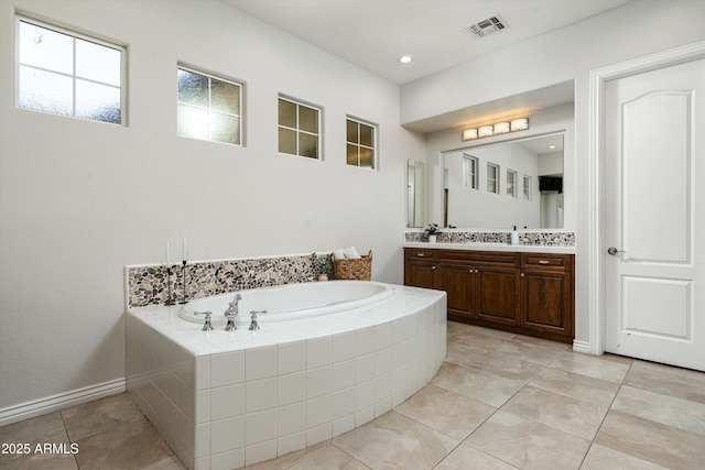8240 E Wingspan Way, Scottsdale, AZ 85255 - bathroom with a garden tub, double vanity, tile patterned flooring, and recessed lighting